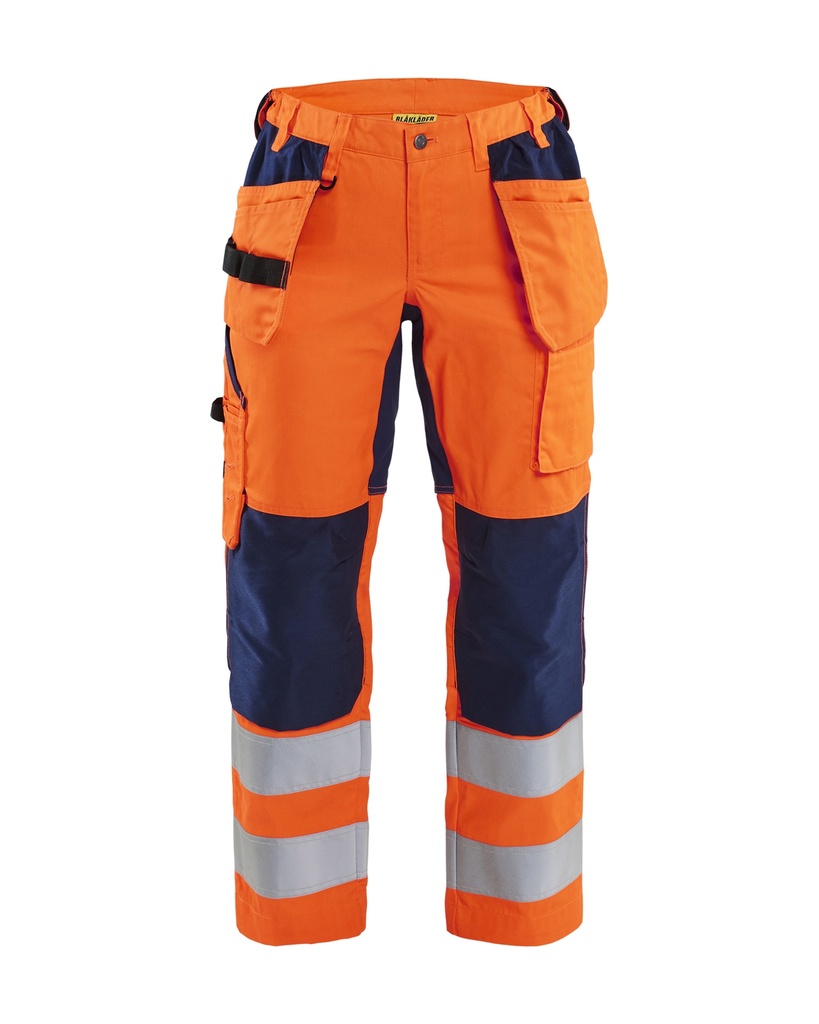 7163 Dames High Vis Werkbroek met stretch en gereedschapzakken