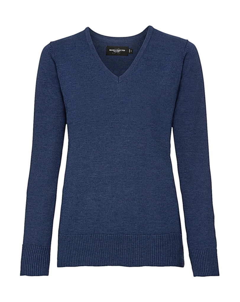 Ladies’ V-Neck Knitted Pullover Denim Marl