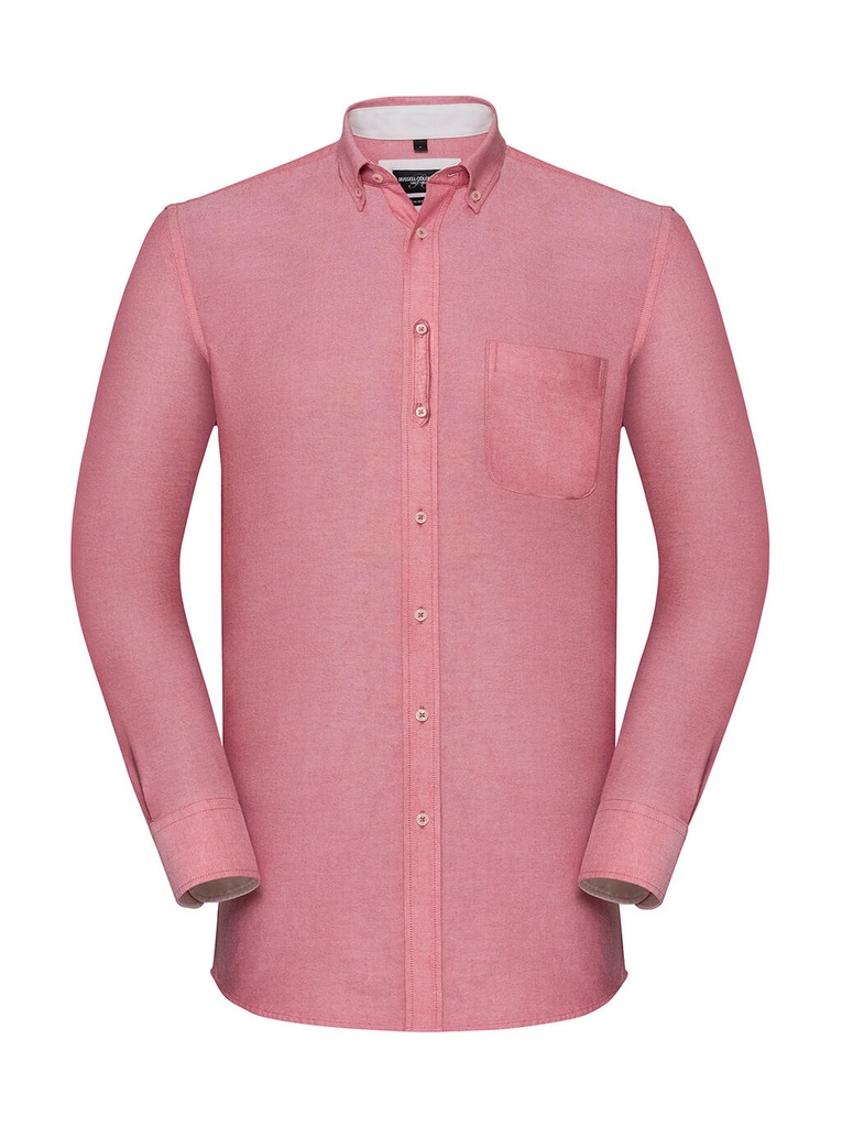 Men's LS Tailored Washed Oxford Shirt Oxford Red/Cream