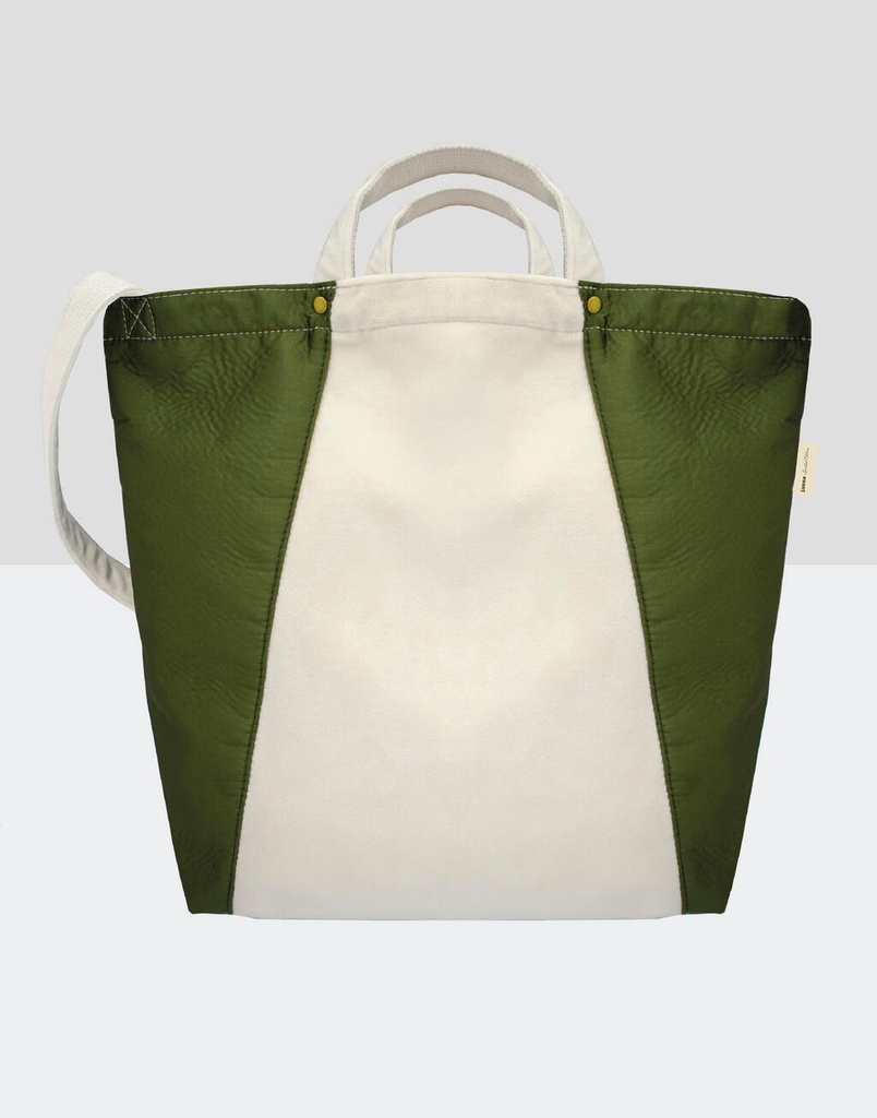 Kiyomi Contrast Satin Shopper Natural/Olive Green