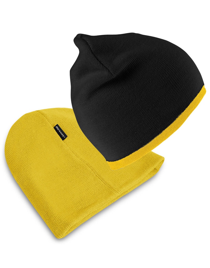 Soft Feel Cuffless Reversible Beanie Black/Yellow