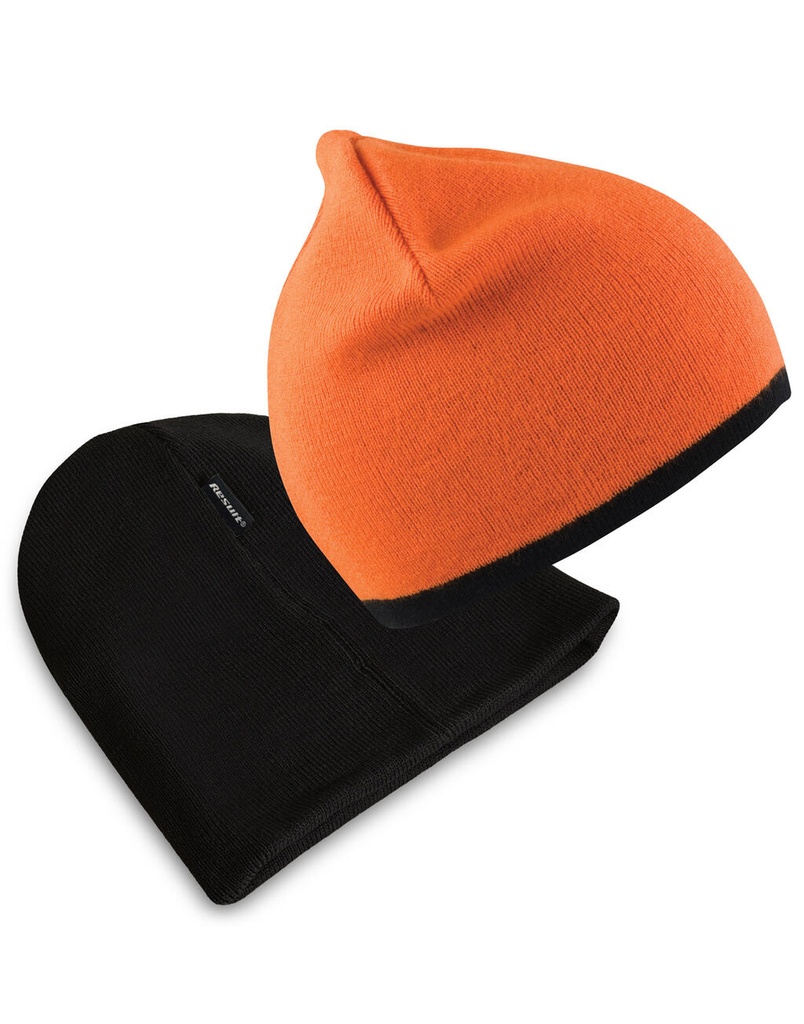 Soft Feel Cuffless Reversible Beanie Bright Orange/Black