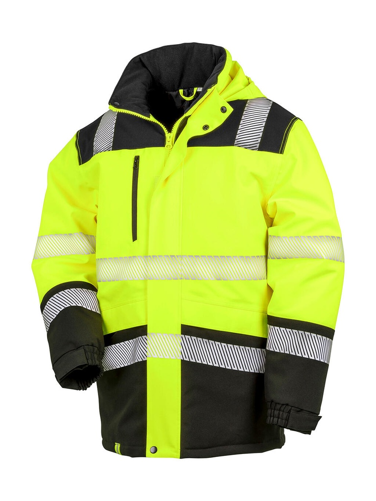 Printable Waterproof Softshell Safety Coat Fluorescent Yellow/Black
