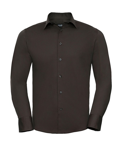 Fitted Long Sleeve Stretch Shirt Chocolate