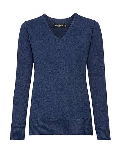 Ladies’ V-Neck Knitted Pullover Denim Marl