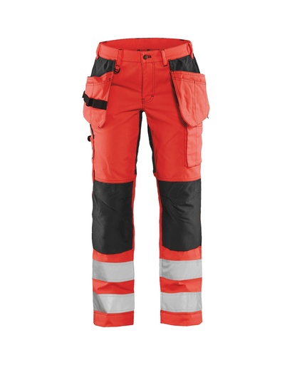 7163 Dames High Vis Werkbroek met stretch en gereedschapzakken